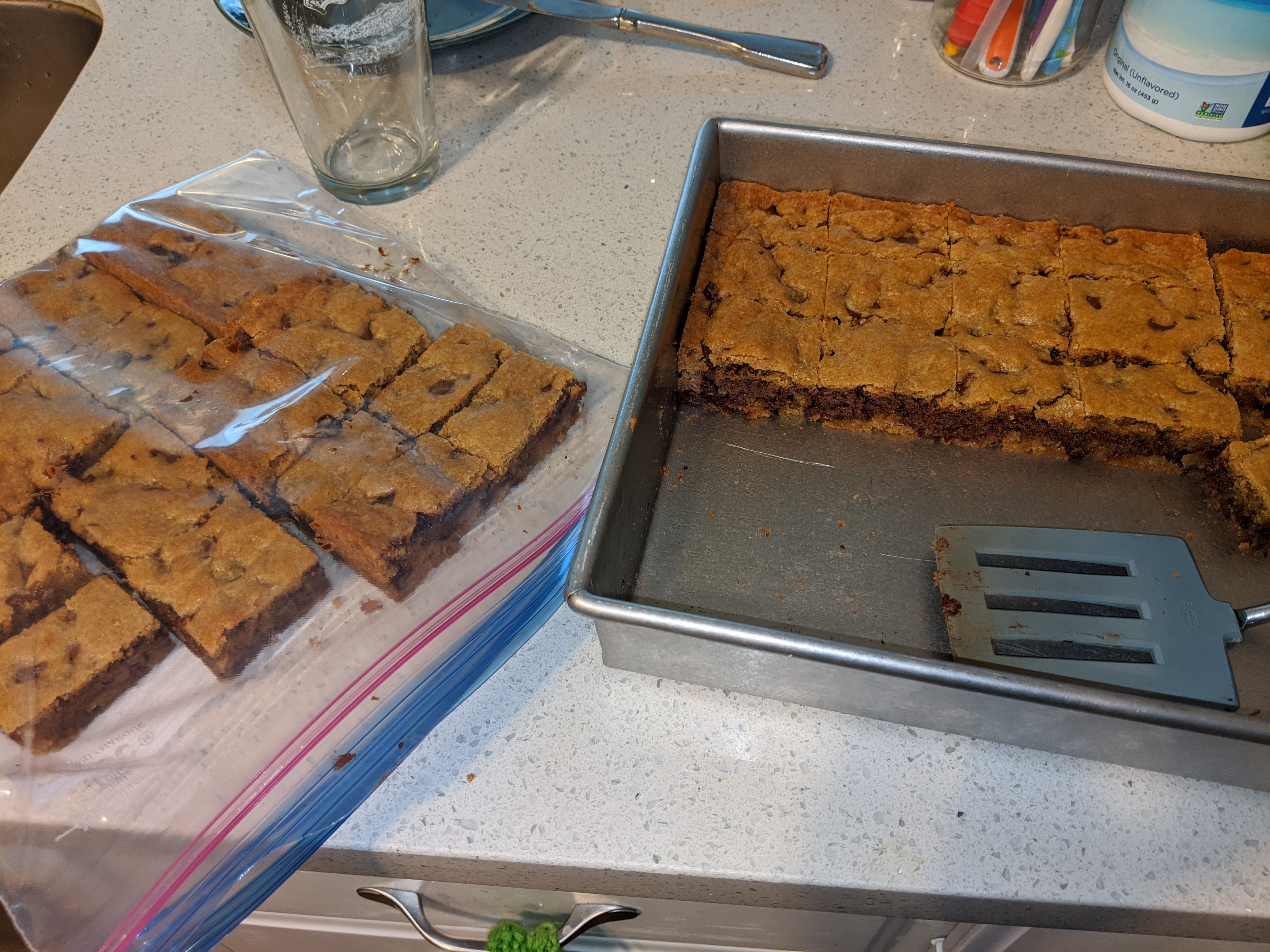 pan of chocolate chip cookie bars